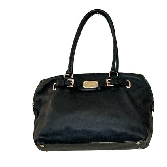 MICHAEL Kors Hamilton  Black Pebbled Leather Weekender Overnight Bag Gold Logo - Picture 1 of 12